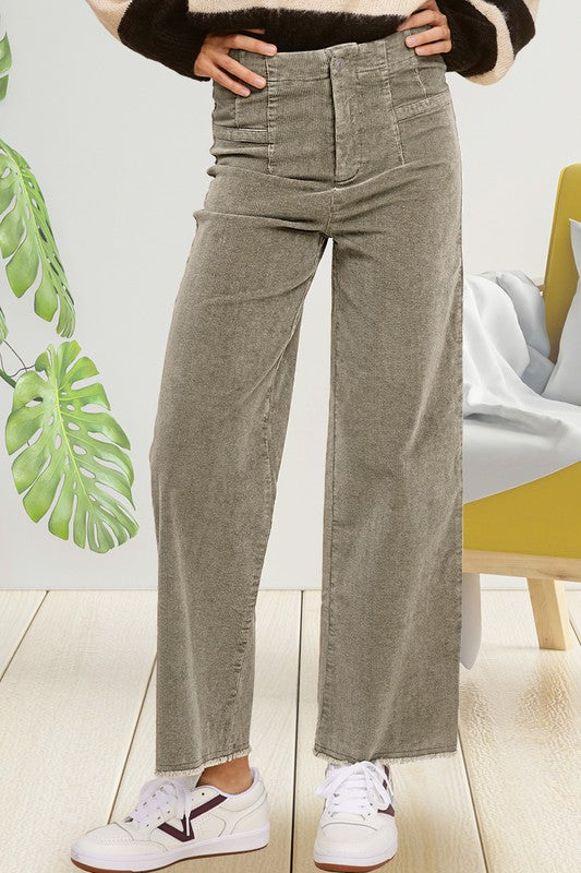 7572 -MINERAL WASHED RAW EDGE HEMLINE CORDUROY PANTS