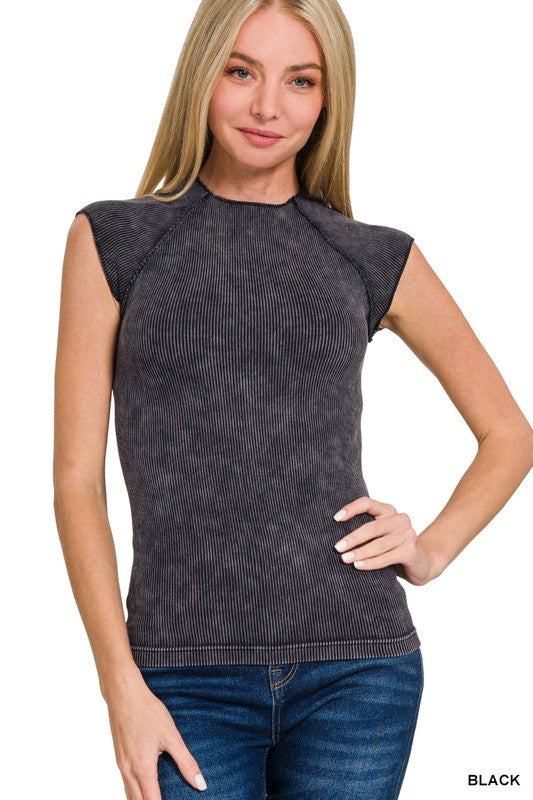 7627 -STONE WASHED RIBBED SEAMLESS TOP