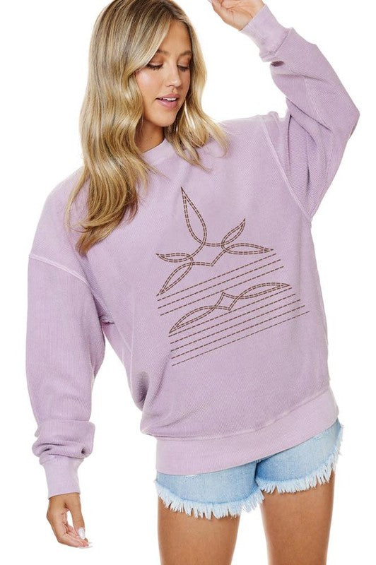 7629 -COWBOY BOOTS TOE STITCH GRAPHIC SWEATSHIRT