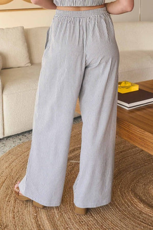 7686 - Stripe High Waist Pleated Wide Leg Pants