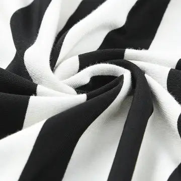 7361 -Black Stripe Print V Neck Maxi Dress with Side Splits