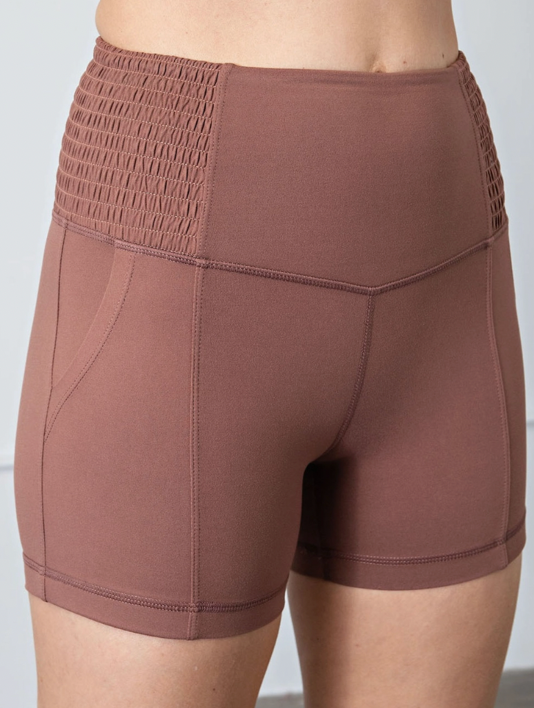 7021 - Buttery Soft Smocking Waist Band Biker Shorts