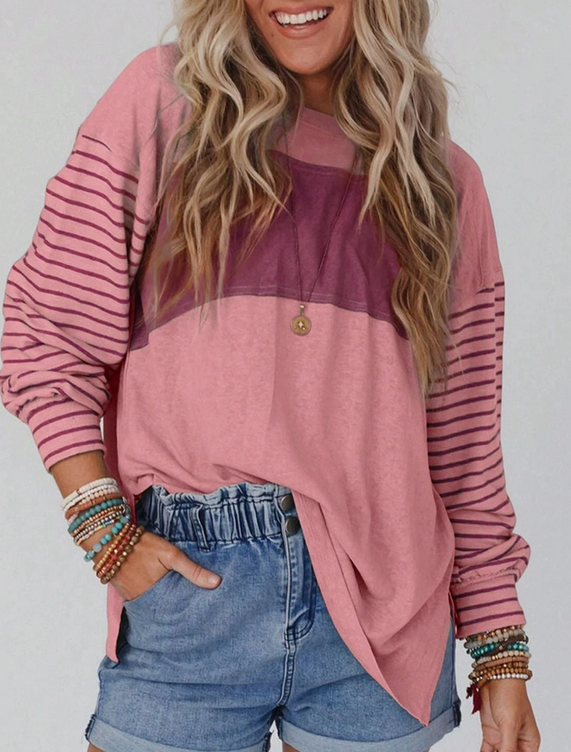 7306 -Casual Striped Contrast Long Sleeved T-Shirt