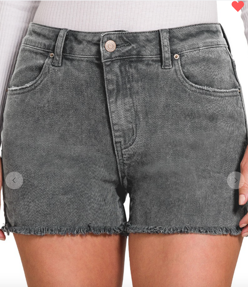 7267 - ACID WASHED FRAYED SHORTS by Zenana