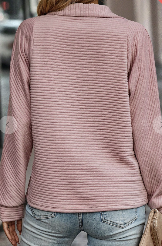 7295 - Ribbed Texture Quarter Zip Sweatshirt