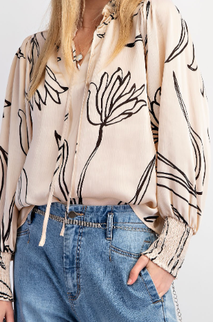 7560 - Printed Crinkled Satin Blouse