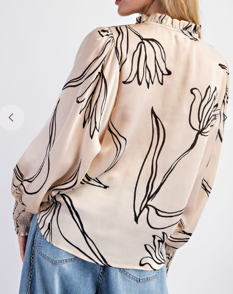 7560 - Printed Crinkled Satin Blouse