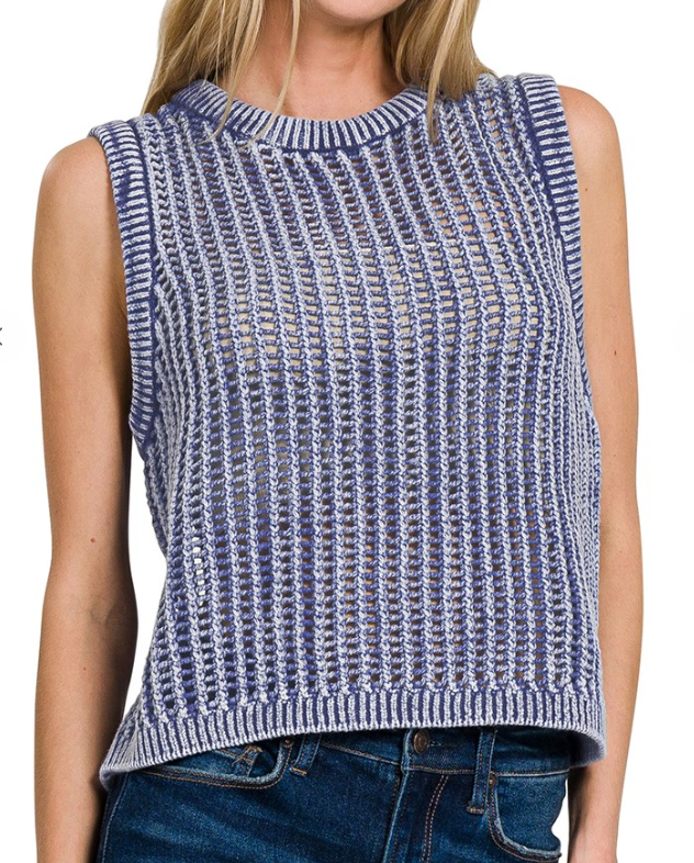 7608 -   ACID WASHED FISHNET SWEATER VEST