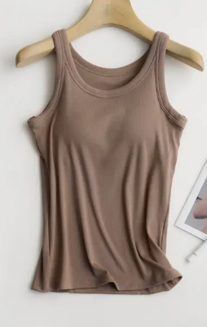 7646 - Basic Rib Soft Tank Top W Built in Bra