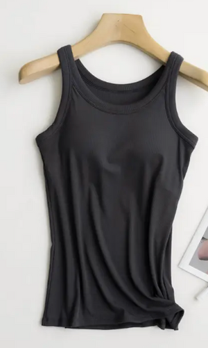 7646 - Basic Rib Soft Tank Top W Built in Bra