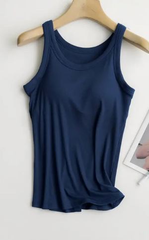 7646 - Basic Rib Soft Tank Top W Built in Bra