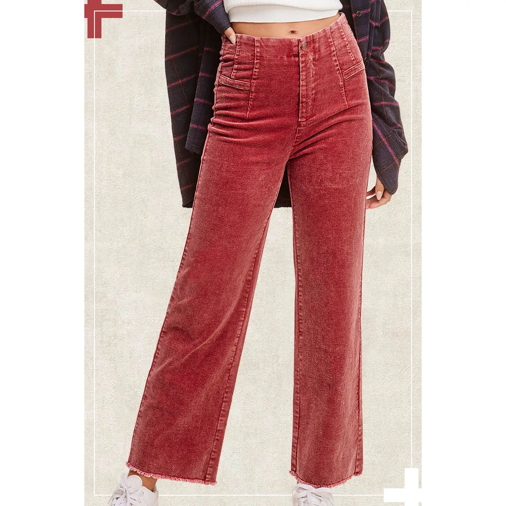 7572 -MINERAL WASHED RAW EDGE HEMLINE CORDUROY PANTS