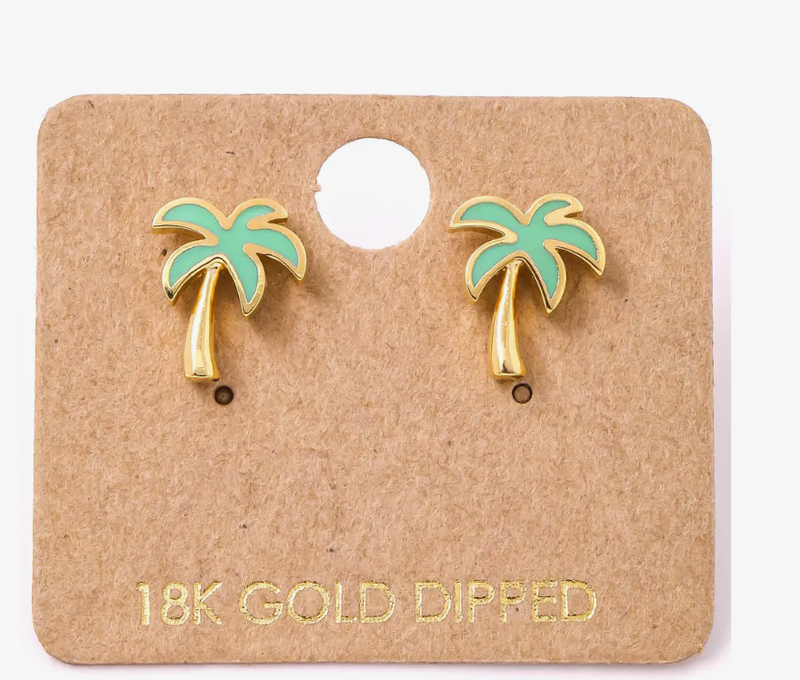 6793 - Gold Dipped Palm Tree Stud Earrings