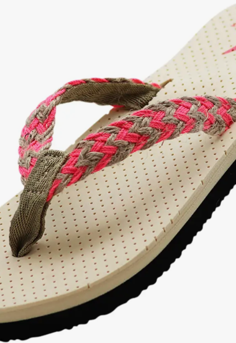 6811 -NORTY Women Footbed Flip Flop Thong Sandal Bg/Hot Pink