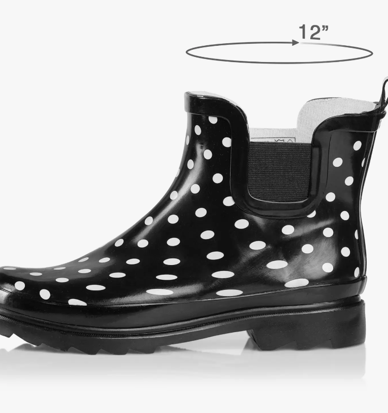 6812 -NORTY Womens 6" Ankle Rain Boots  Black White Dot